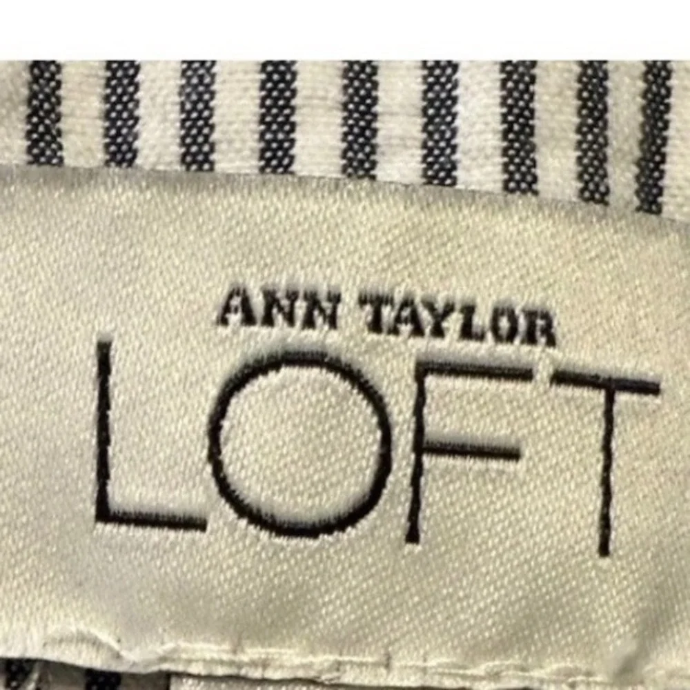 Ann Taylor Loft Seersucker‎ Wide Leg Striped Pants Blue White Cotton 12 86-37